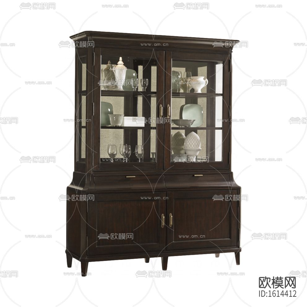 美式简约实木玻璃展示柜下载