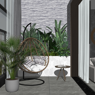  现代休闲阳台su模型 