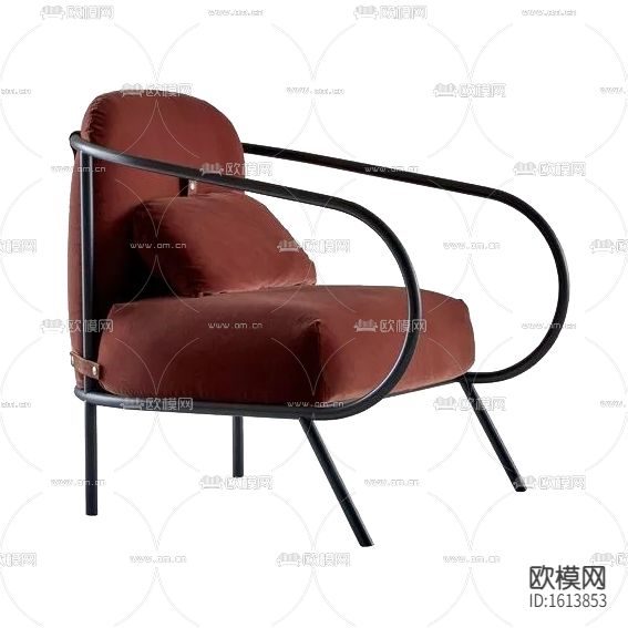 北欧轻奢褐红色布艺不锈钢单人沙发下载