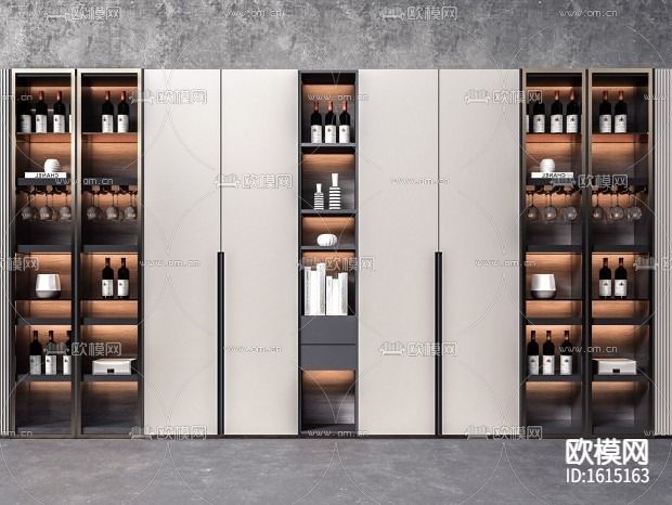 现代轻奢实木不锈钢酒柜下载