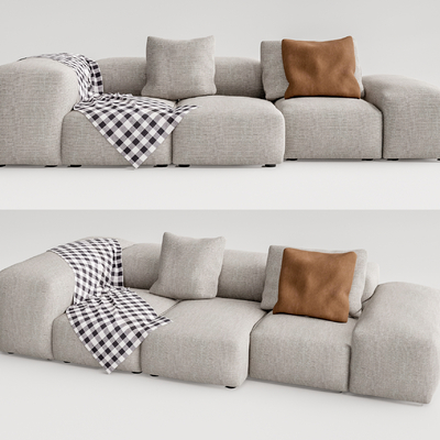 现代布艺多人沙发su模型