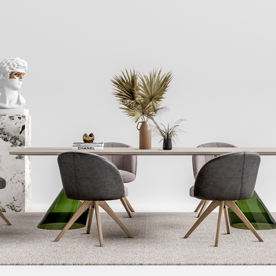 现代条形餐桌椅su模型