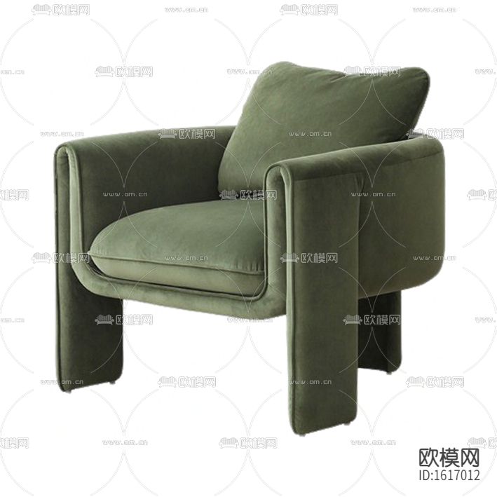 现代简约绿色布艺单人沙发下载