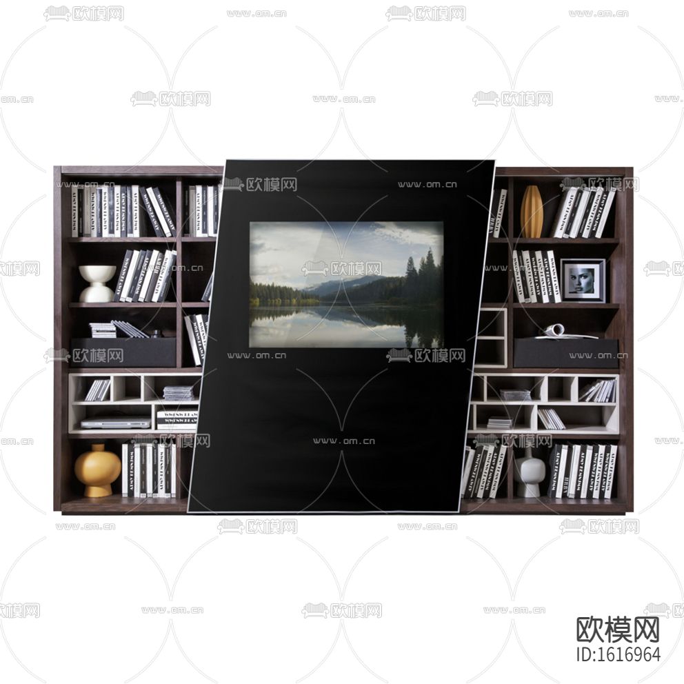 现代轻奢实木玻璃钢斜移门书柜