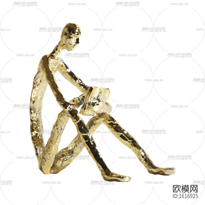 现代轻奢金色金属抽象人像摆件