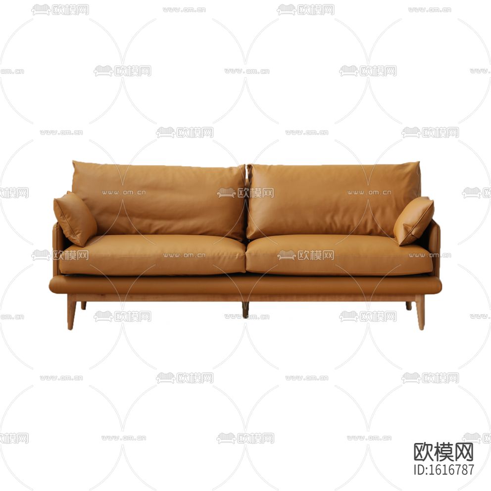 北欧简约棕色皮革双人沙发下载