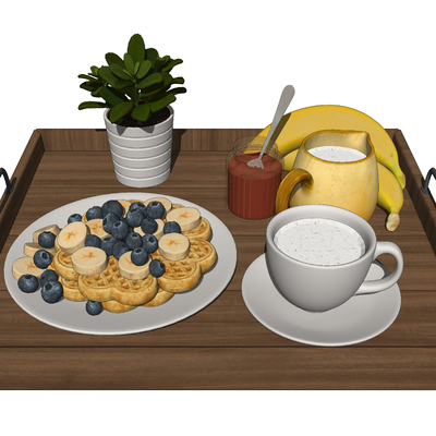  北欧华夫饼水果食物su模型 