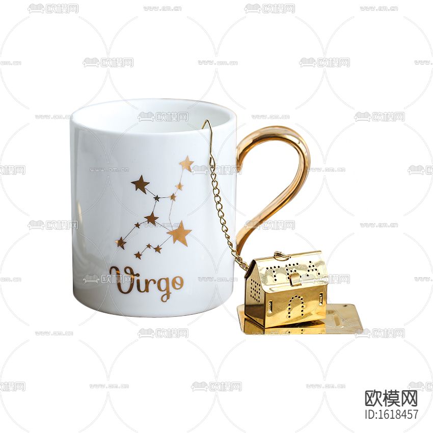 现代轻奢陶瓷描金星座马克杯