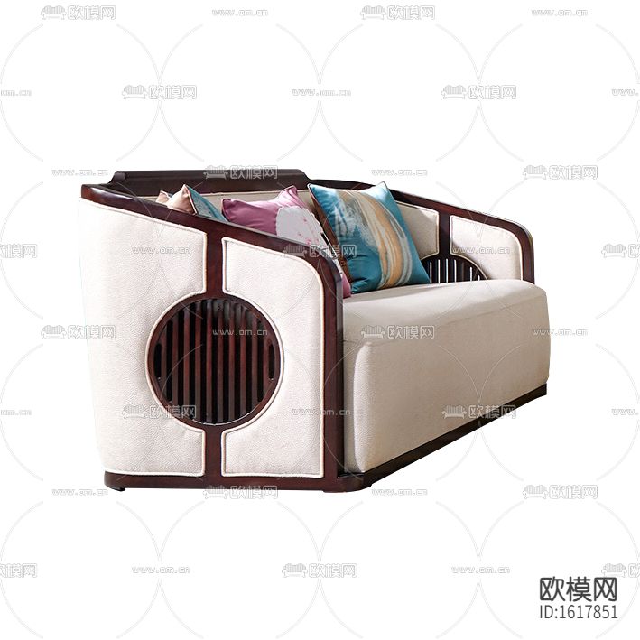 新中式轻奢实木皮革双人沙发下载