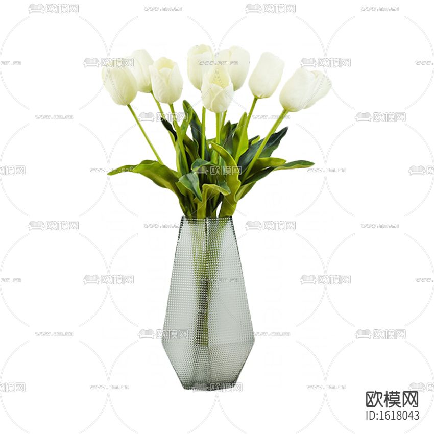 现代简约磨砂玻璃花瓶白色郁金香摆放花艺下载