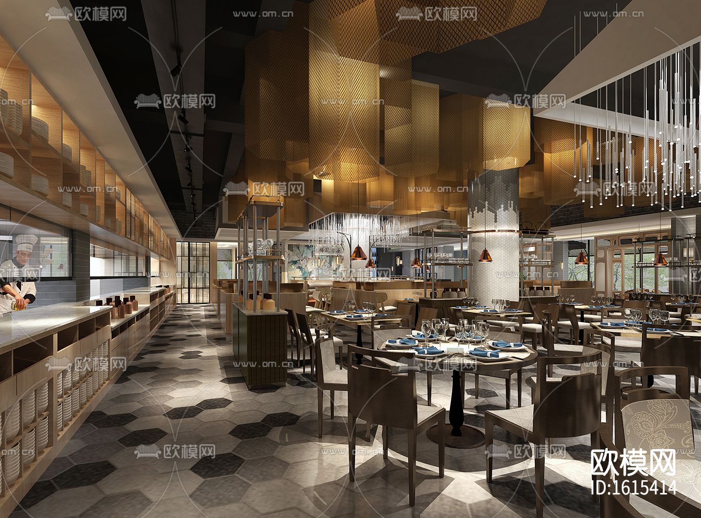 餐厅cad施工图下载（渲染图7）