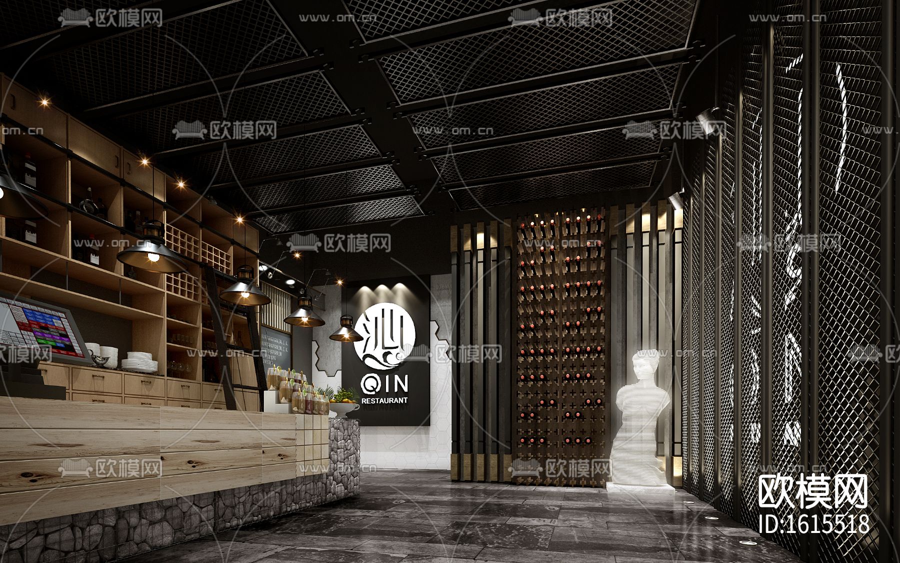 美食烤肉餐厅cad施工图下载（渲染图10）