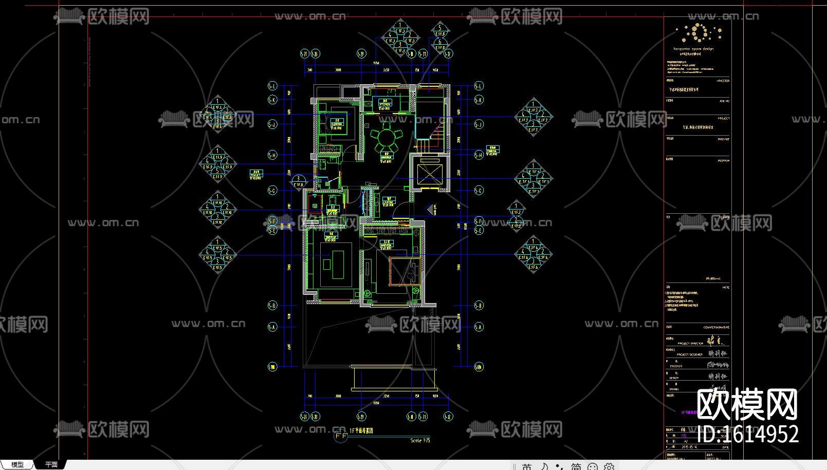 样板间cad施工图下载（渲染图1）