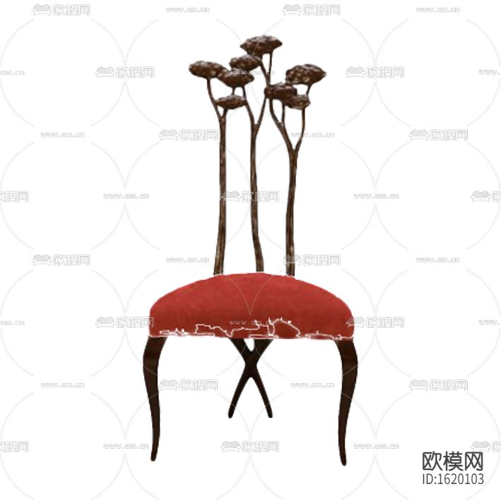 新古典实木雕刻灵芝红色布艺高背餐椅下载