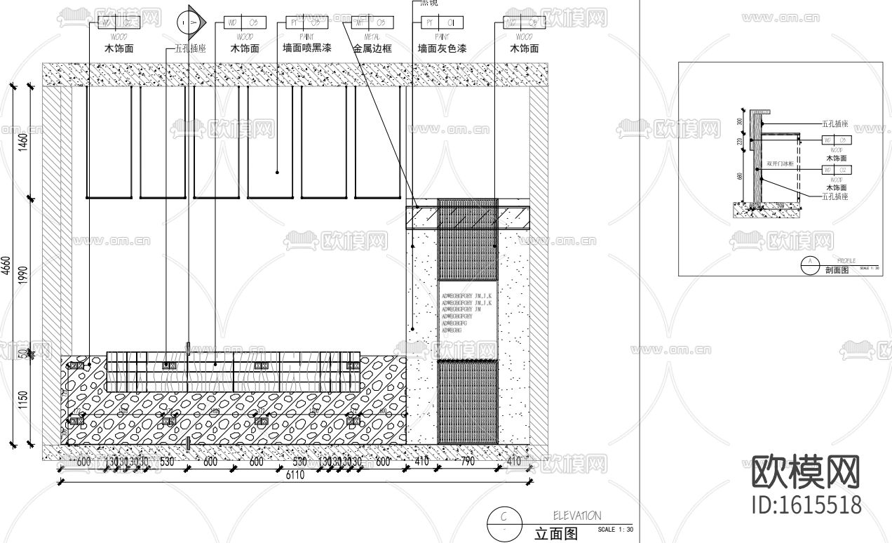 美食烤肉餐厅cad施工图下载（渲染图2）
