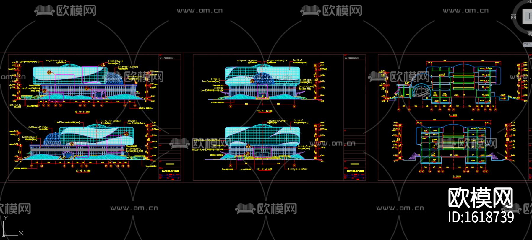 4层框剪结构科技馆幕墙cad施工图下载（渲染图5）