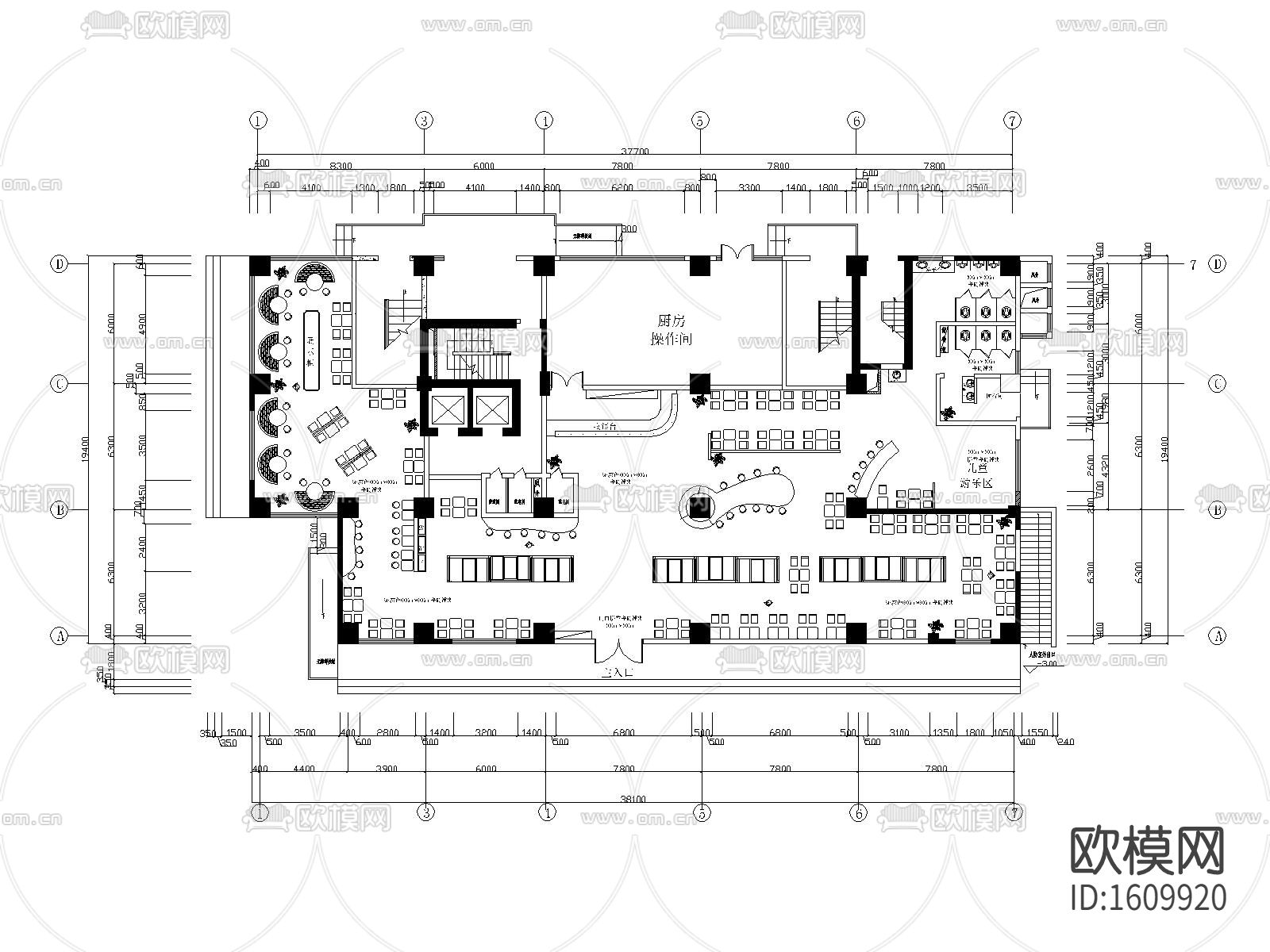 茶餐厅cad施工图下载（渲染图2）