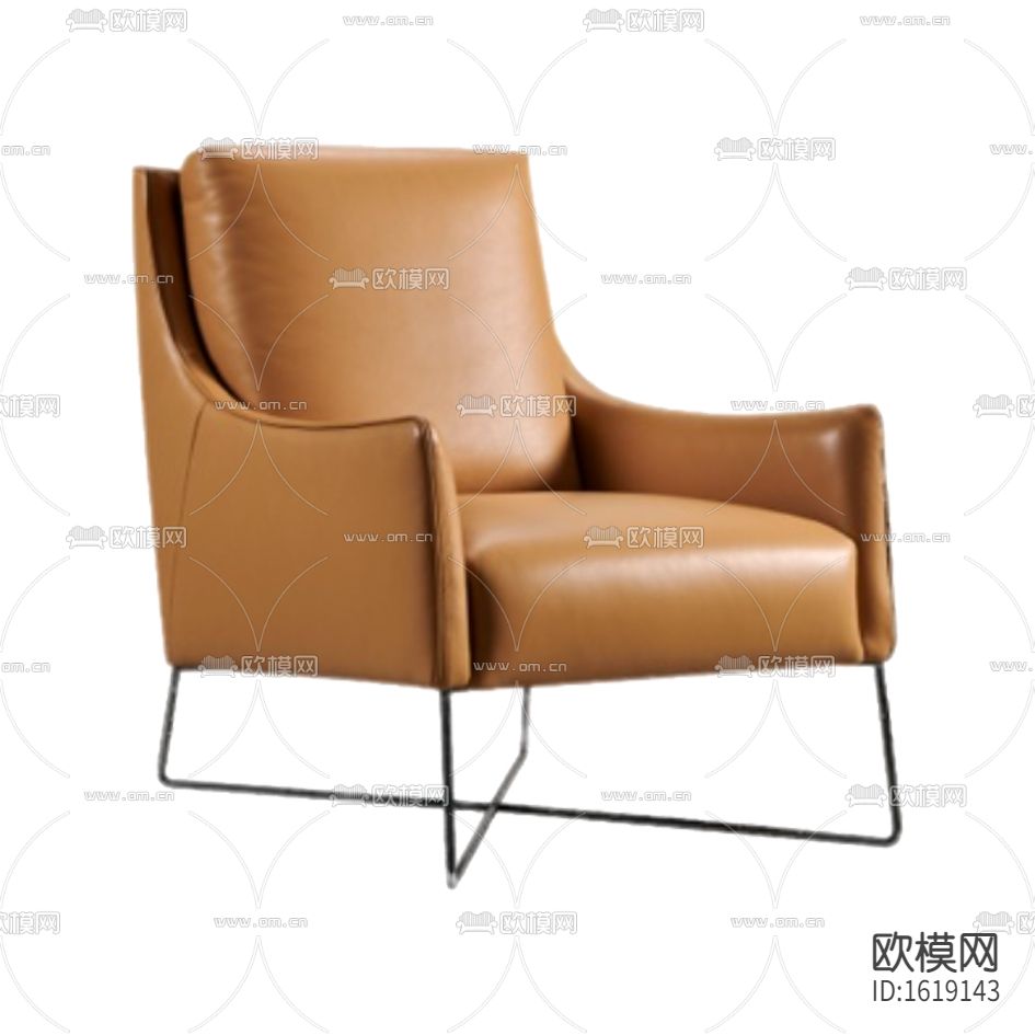 北欧简约土黄色皮革金属单人沙发