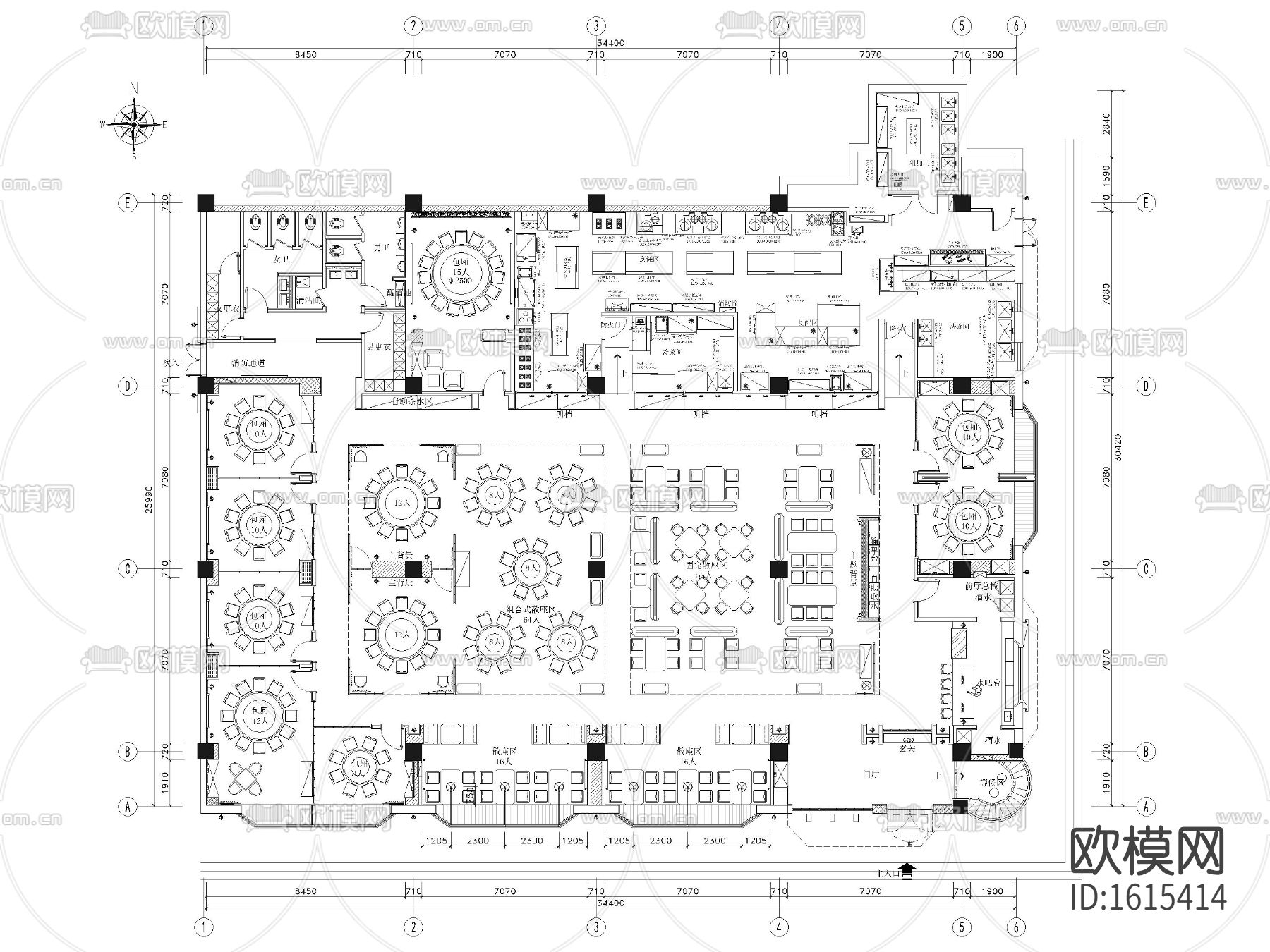 餐厅cad施工图下载（渲染图1）