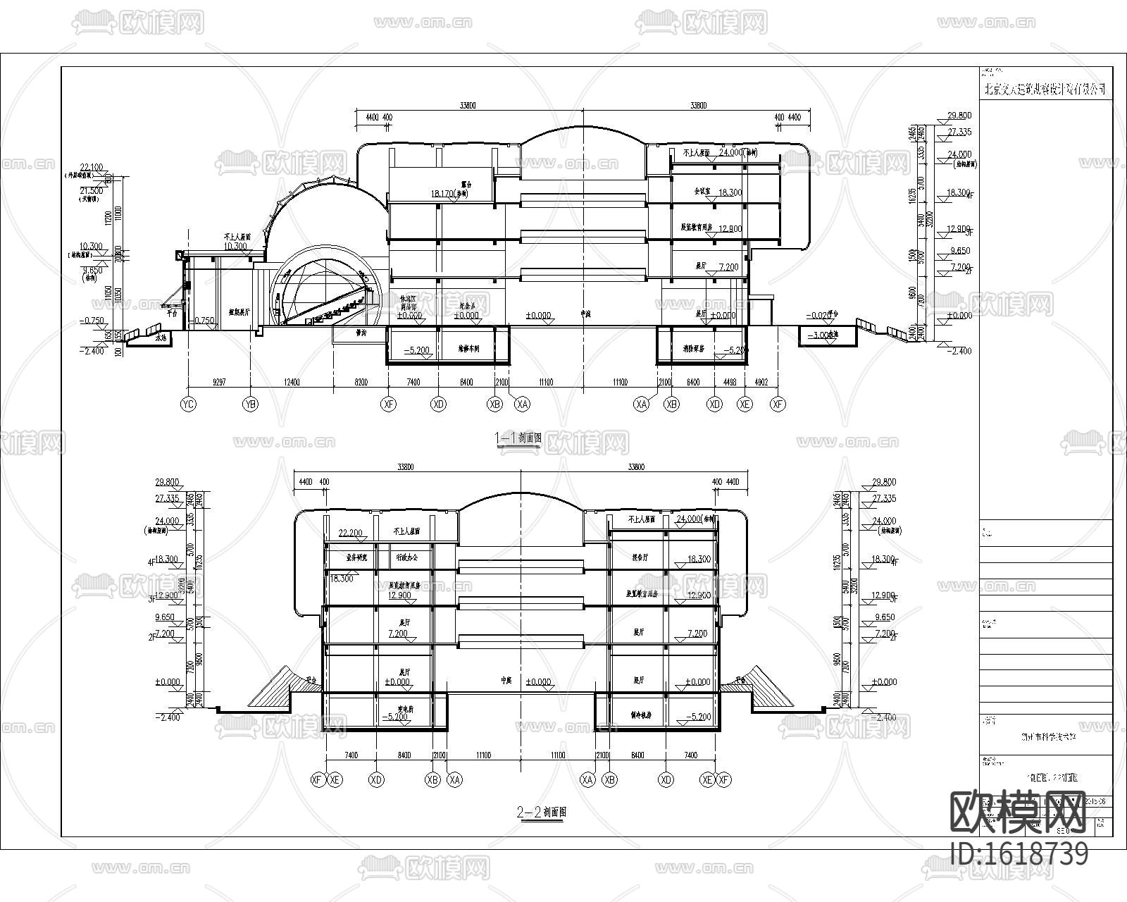 4层框剪结构科技馆幕墙cad施工图下载（渲染图2）