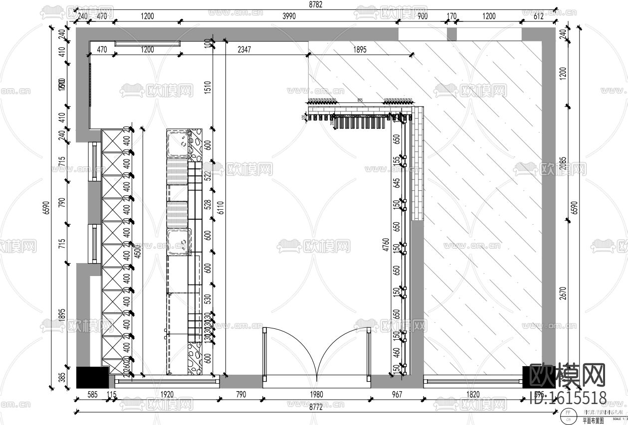美食烤肉餐厅cad施工图下载（渲染图5）