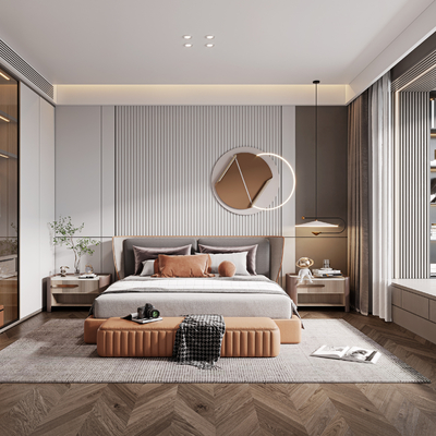 现代卧室主人房3d模型-免费3dmax模型库-欧模网