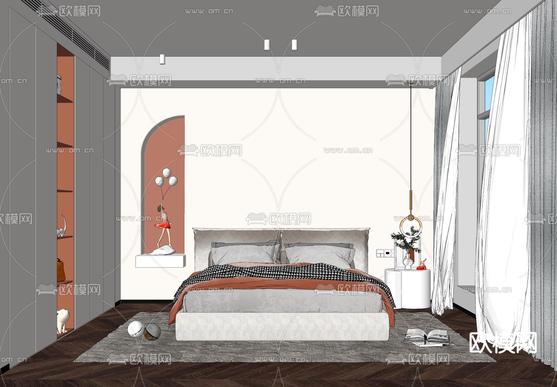 北欧卧室su模型下载（渲染图2）