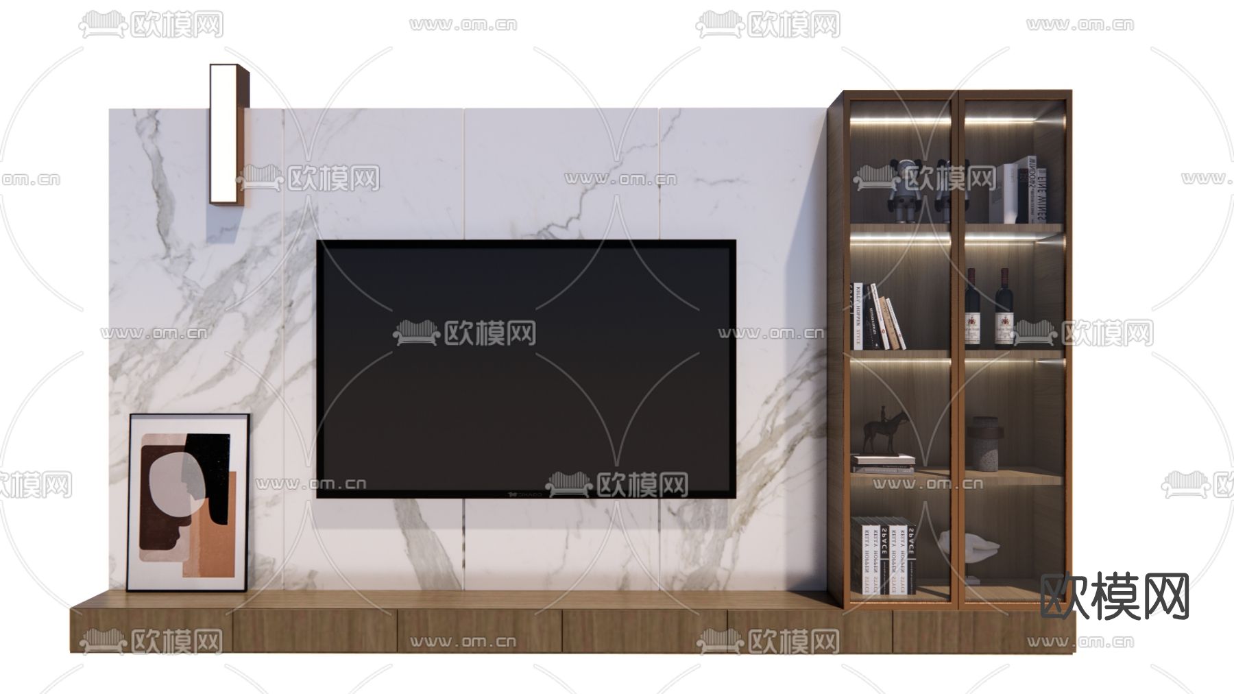 现代电视背景墙su模型下载（渲染图1）