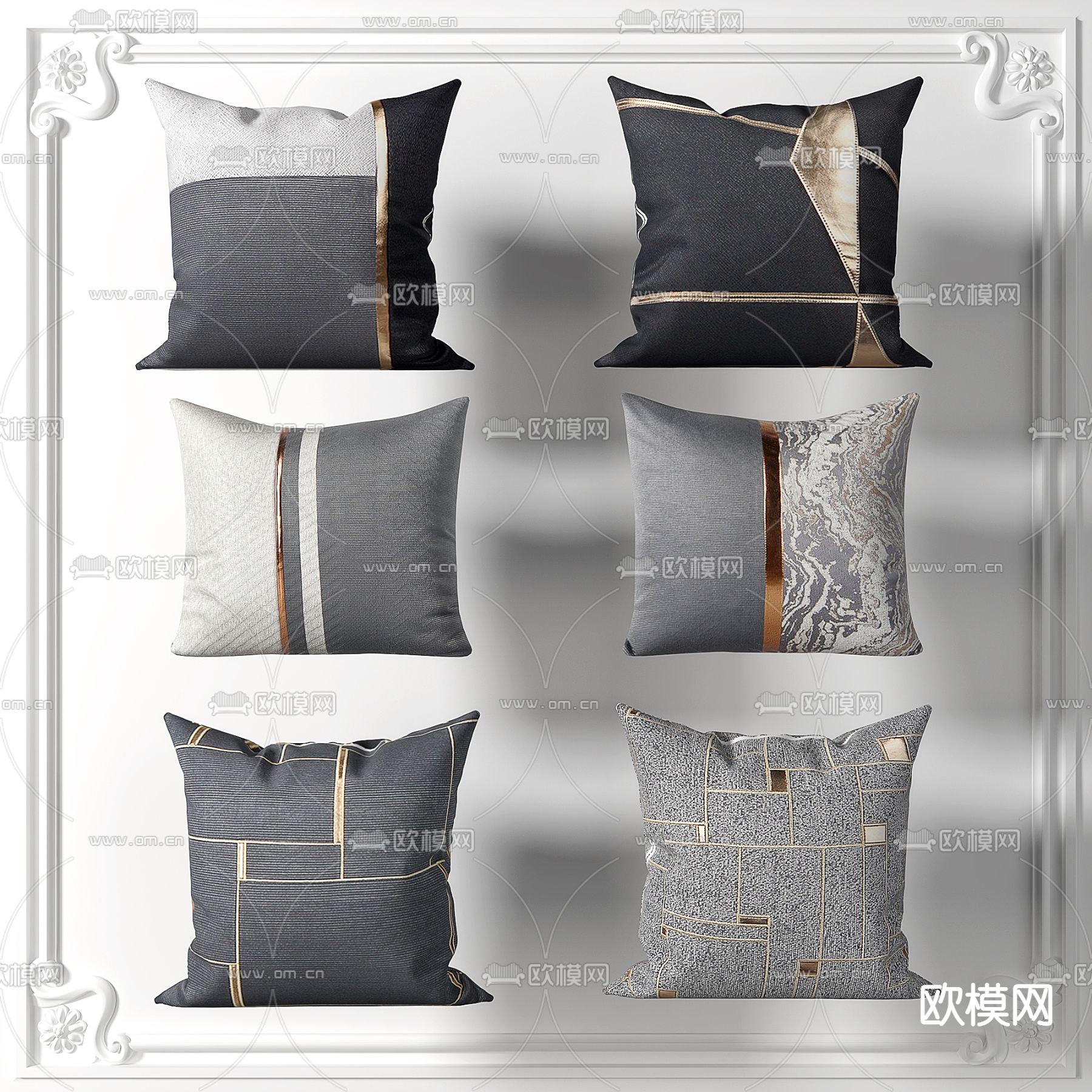 现代布艺抱枕3d模型下载
