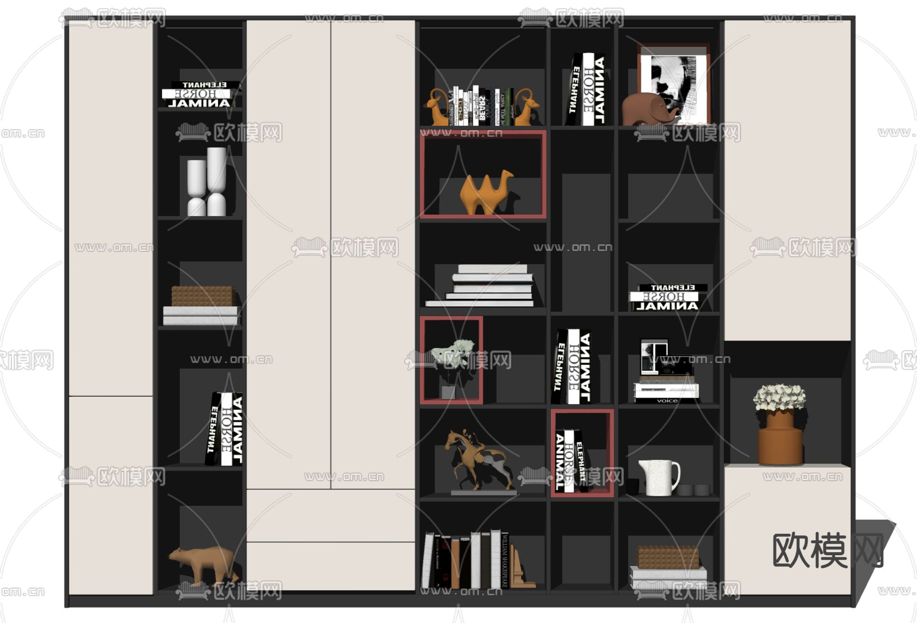 現代簡約書櫃裝飾櫃su模型-免費3dmax模型庫-歐模網