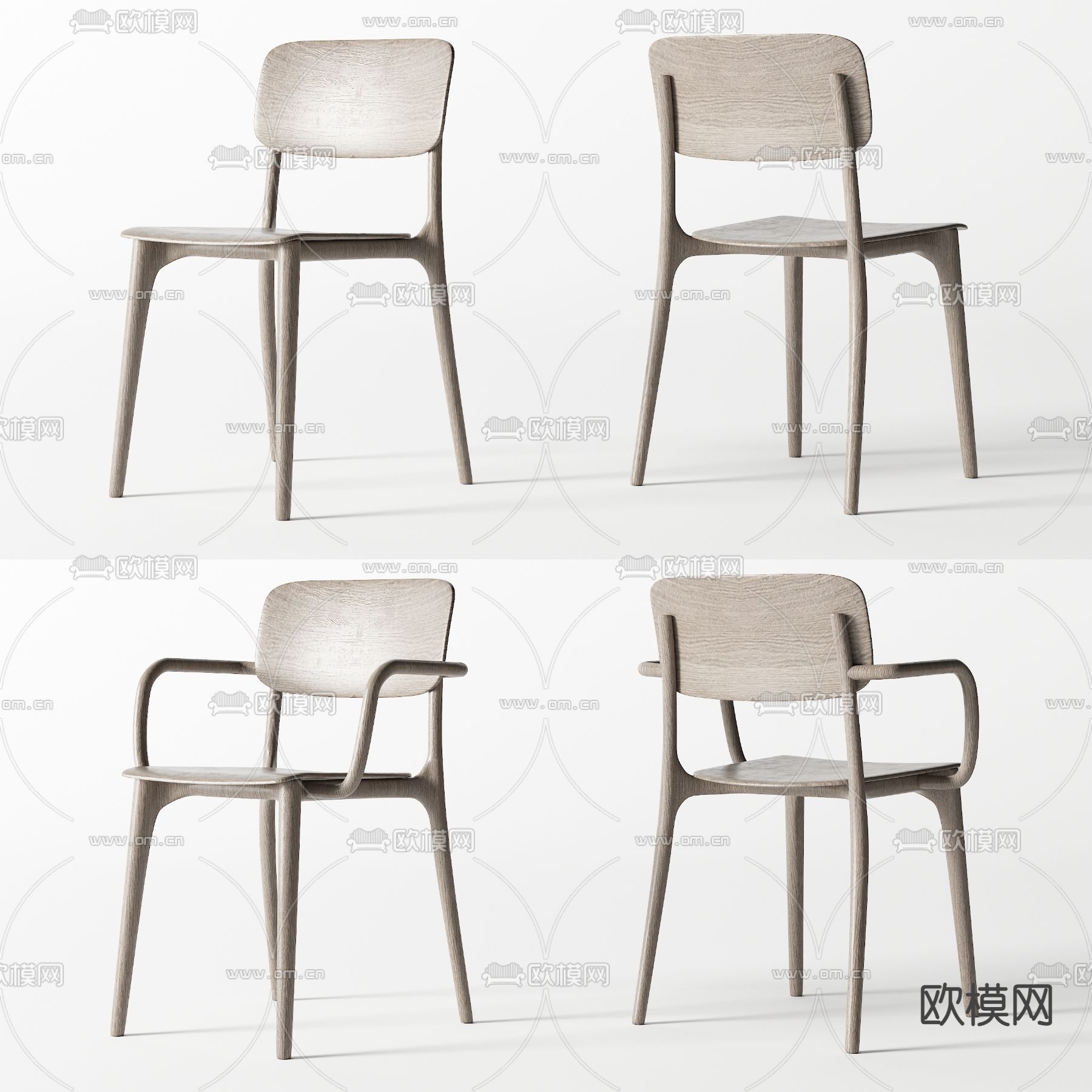 北欧原木单椅3d模型下载