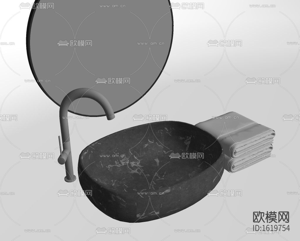 现代石头台盆su模型下载（渲染图2）