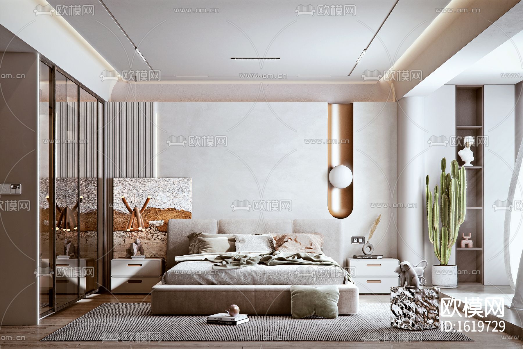 侘寂风卧室su模型下载（渲染图1）