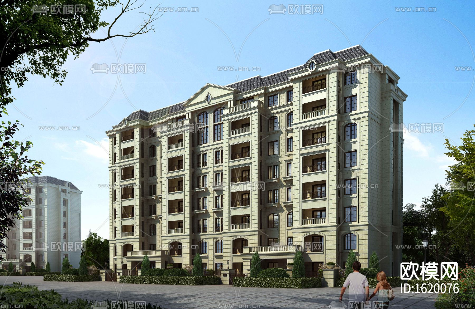 简欧洋房住宅楼外观3d模型下载