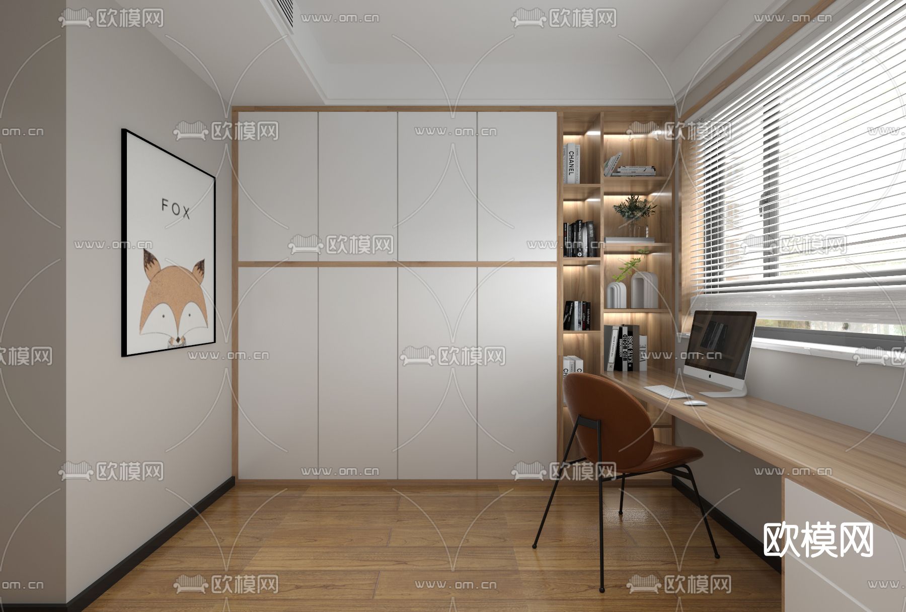 现代榻榻米卧室免费3d模型下载（渲染图2）