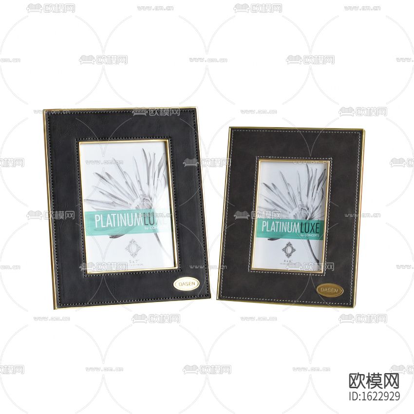 现代轻奢黑灰色皮革金边相框