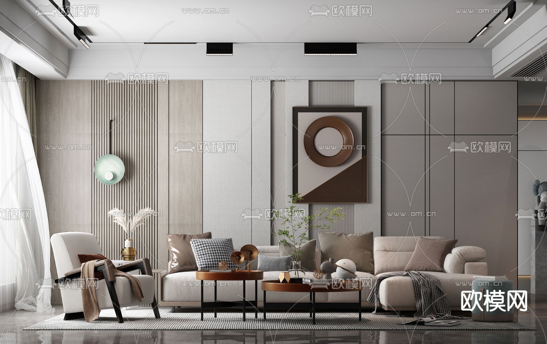 现代布艺转角沙发组合3d模型下载（渲染图1）