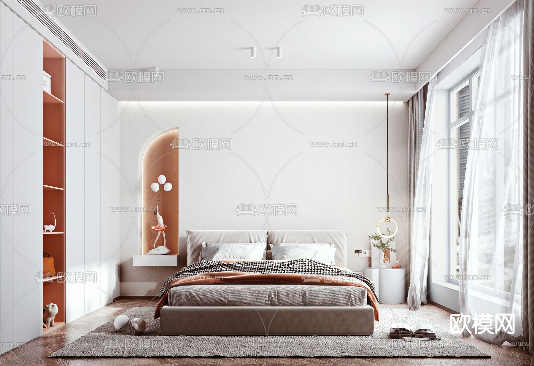 北欧卧室su模型下载（渲染图1）