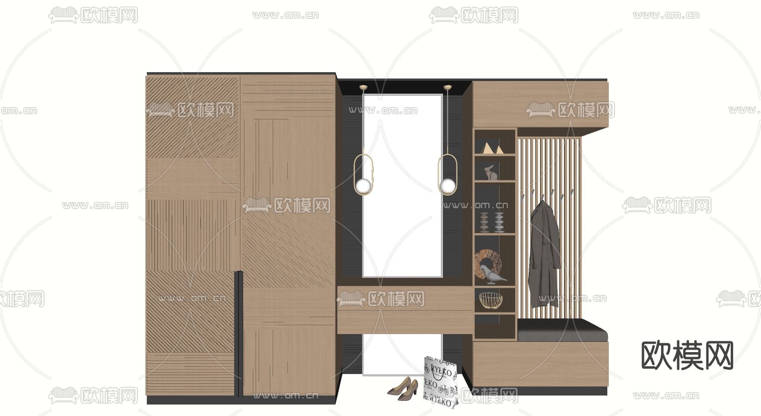 北欧鞋柜衣柜su模型下载（渲染图2）