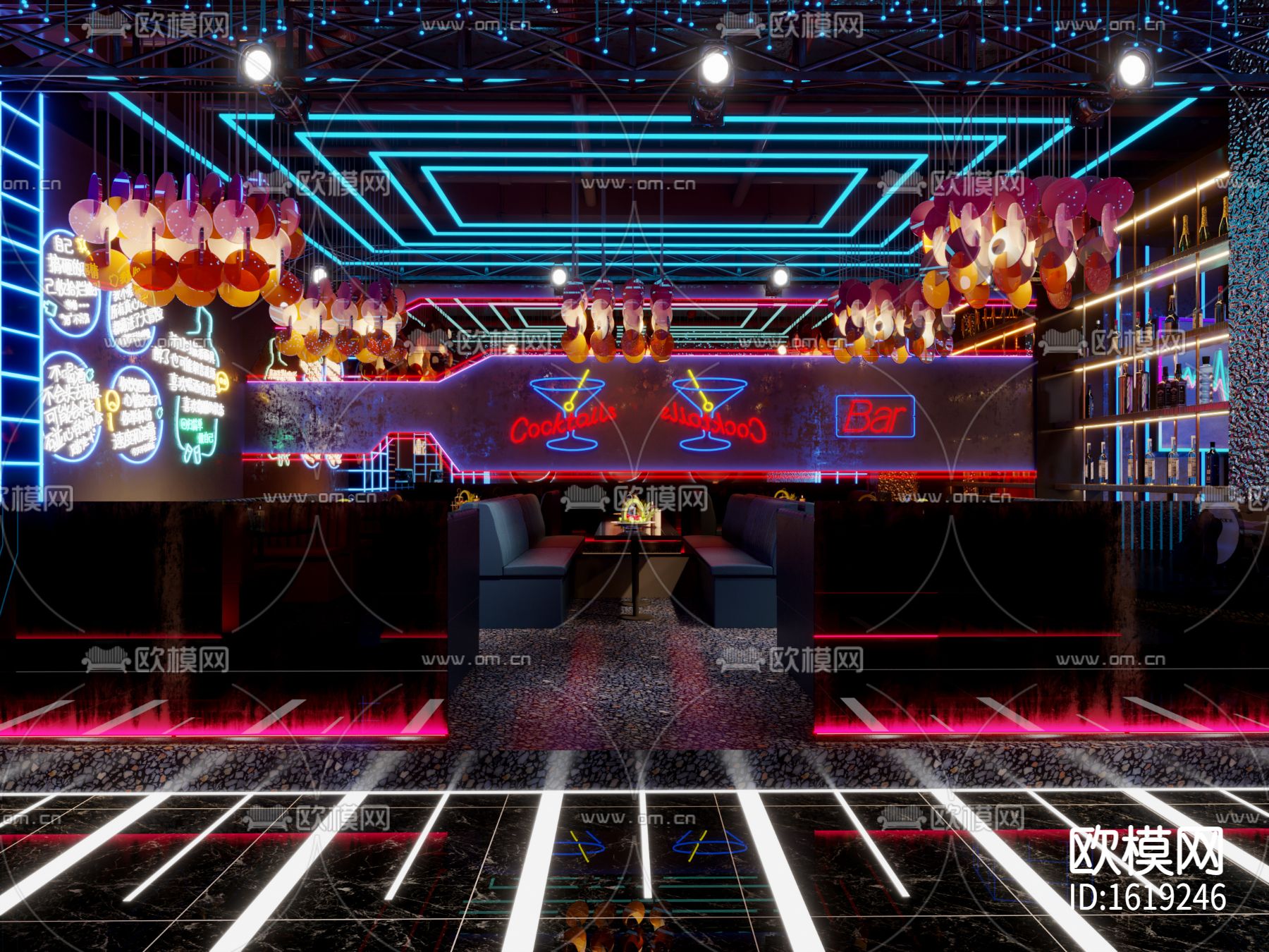 现代音乐餐吧酒吧3d模型下载（渲染图1）