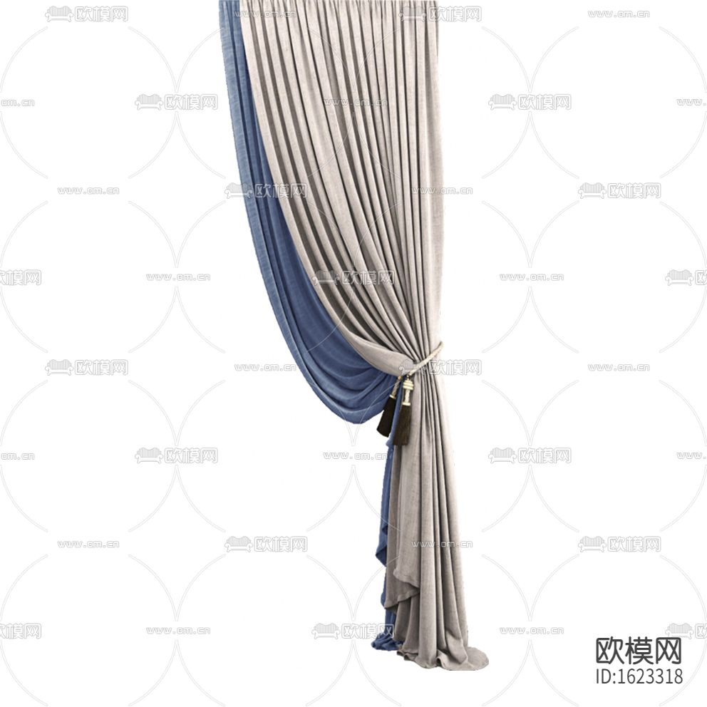 现代简约灰蓝色拼接布艺遮光窗帘下载