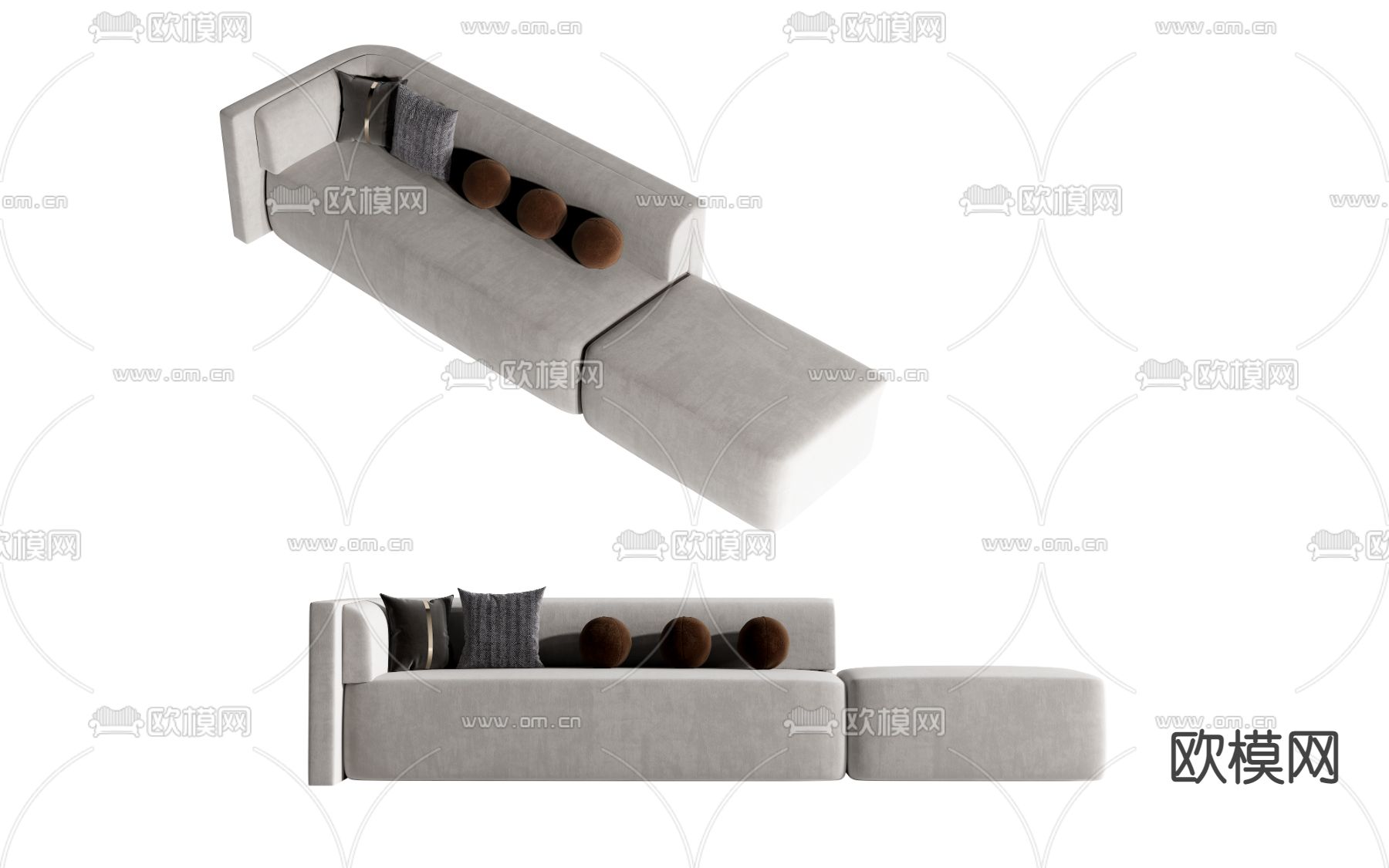 现代绒布多人沙发3d模型下载