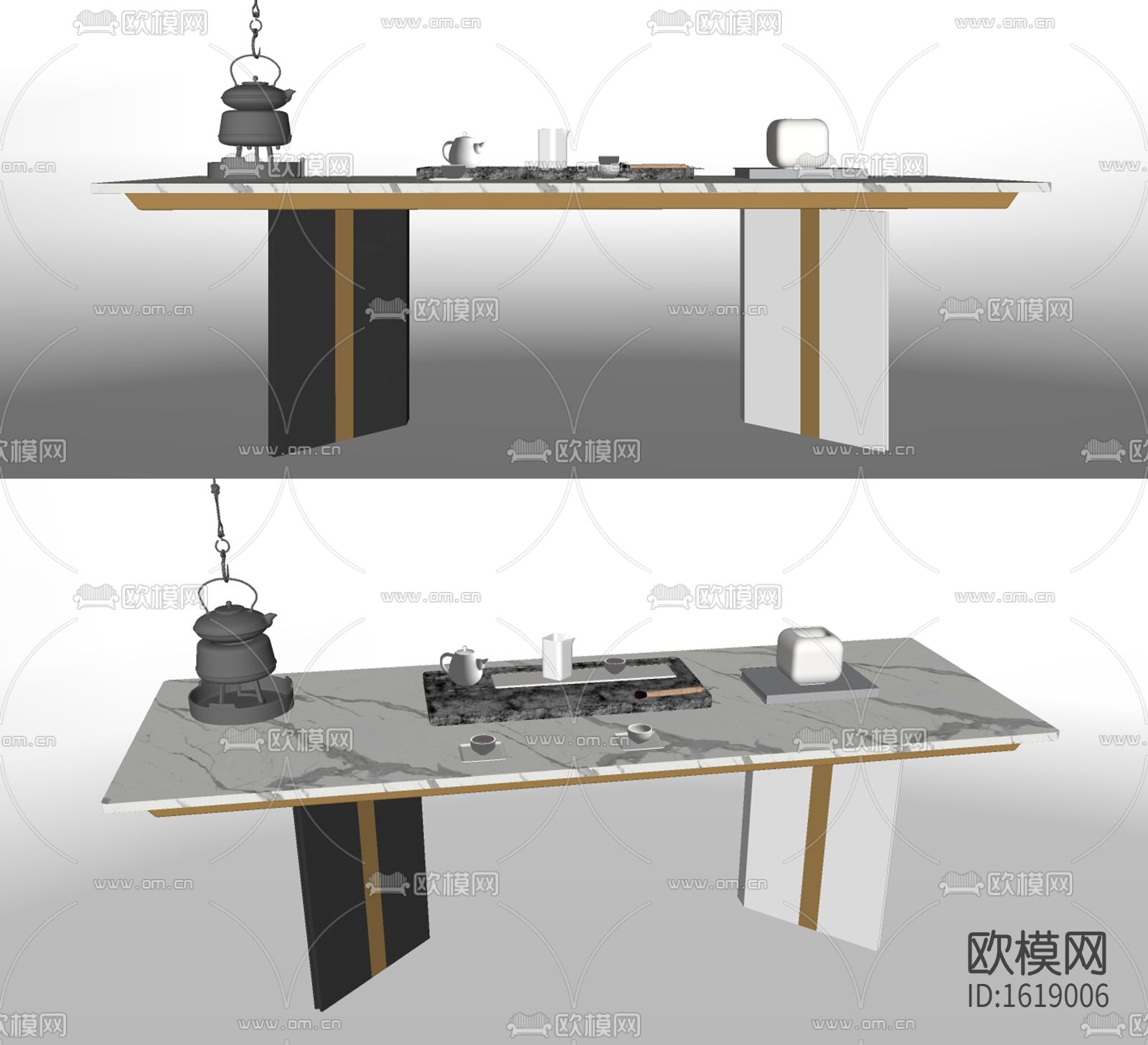 现代大理石茶桌su模型下载（渲染图2）
