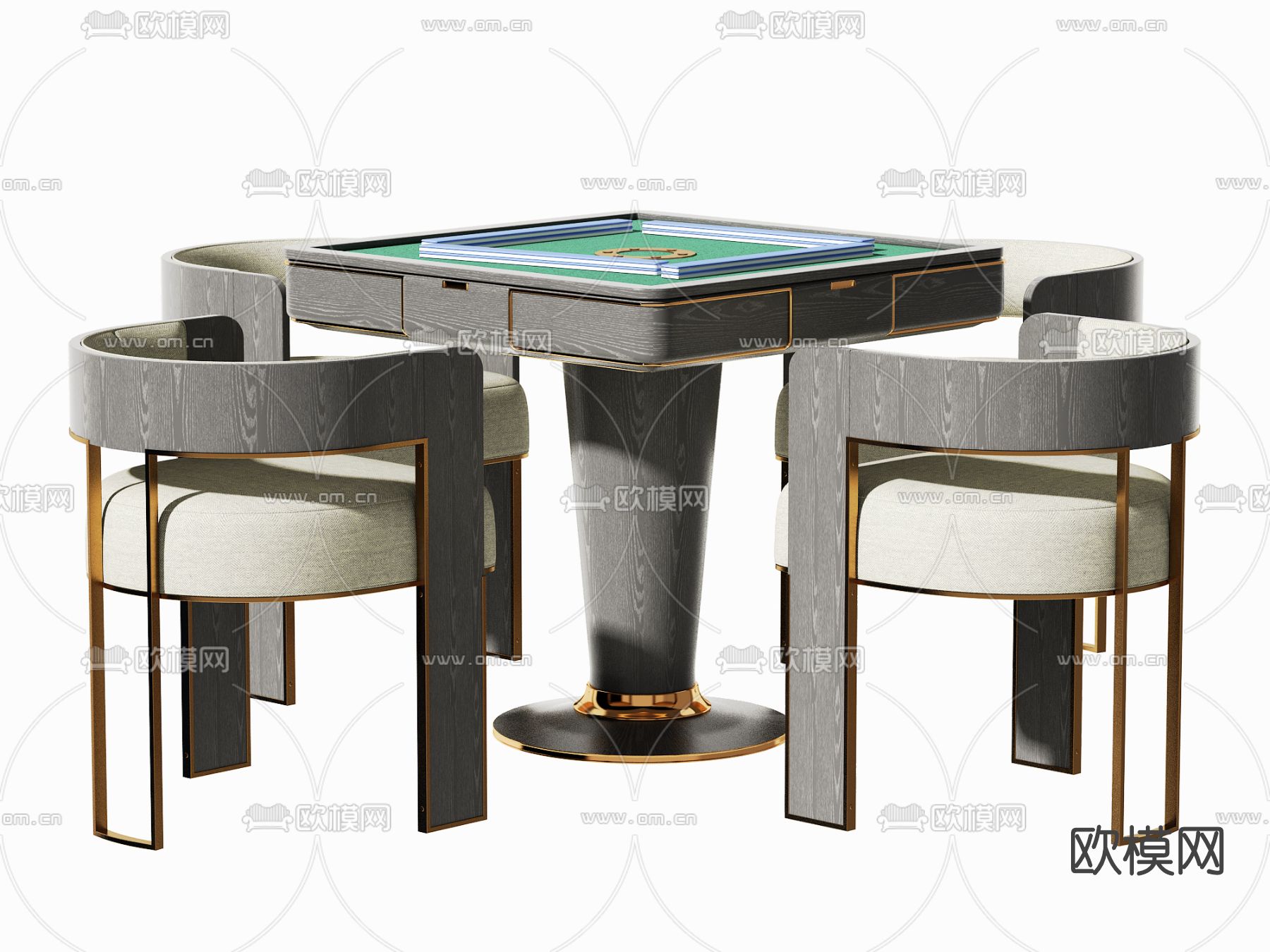 新中式轻奢麻将桌椅3d模型下载