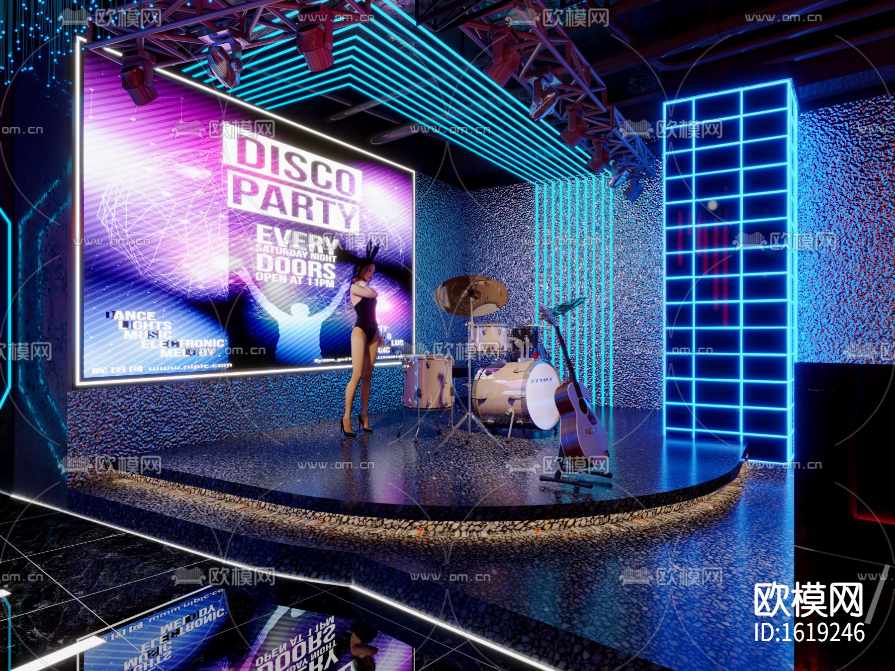 现代音乐餐吧酒吧3d模型下载（渲染图6）