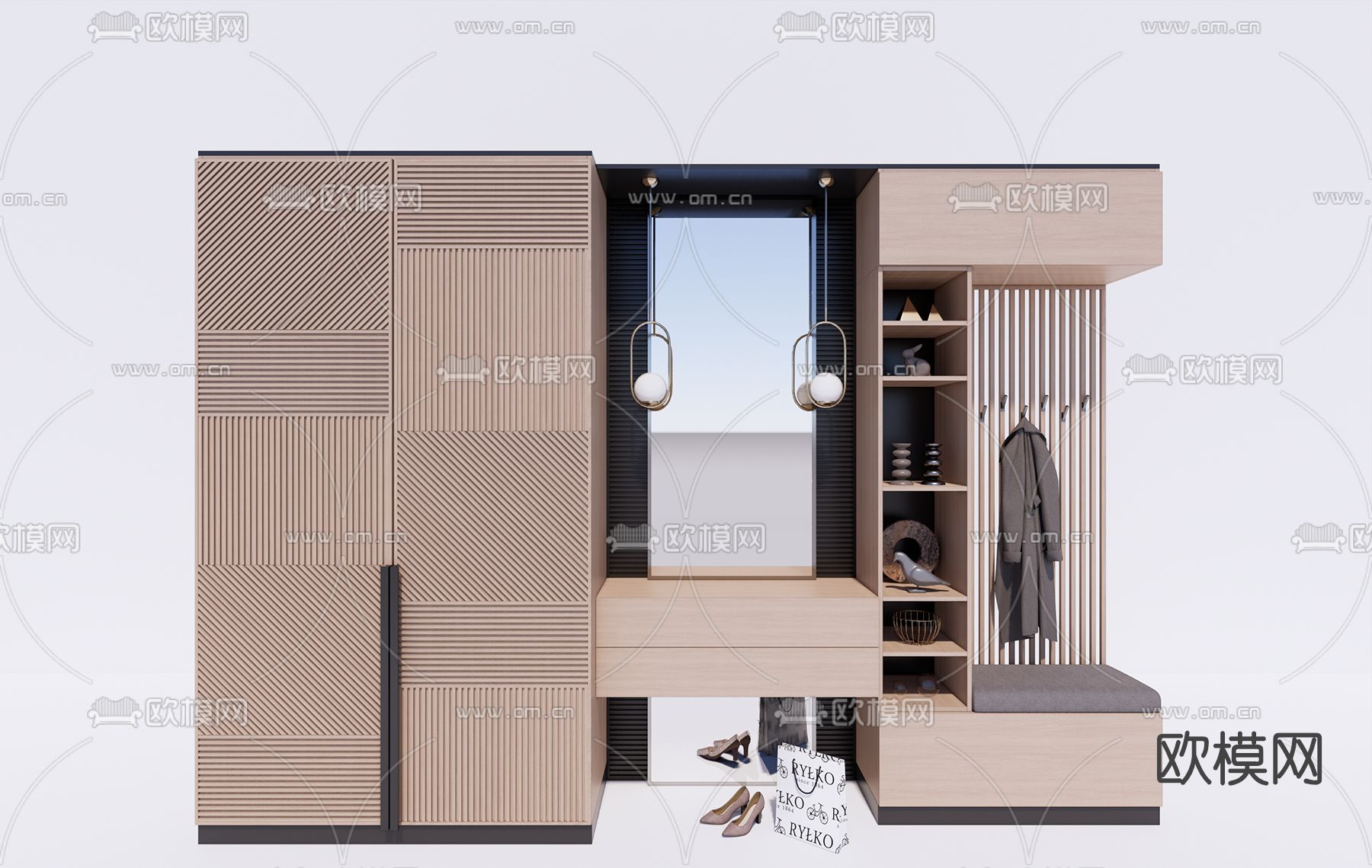 北欧鞋柜衣柜su模型下载（渲染图1）