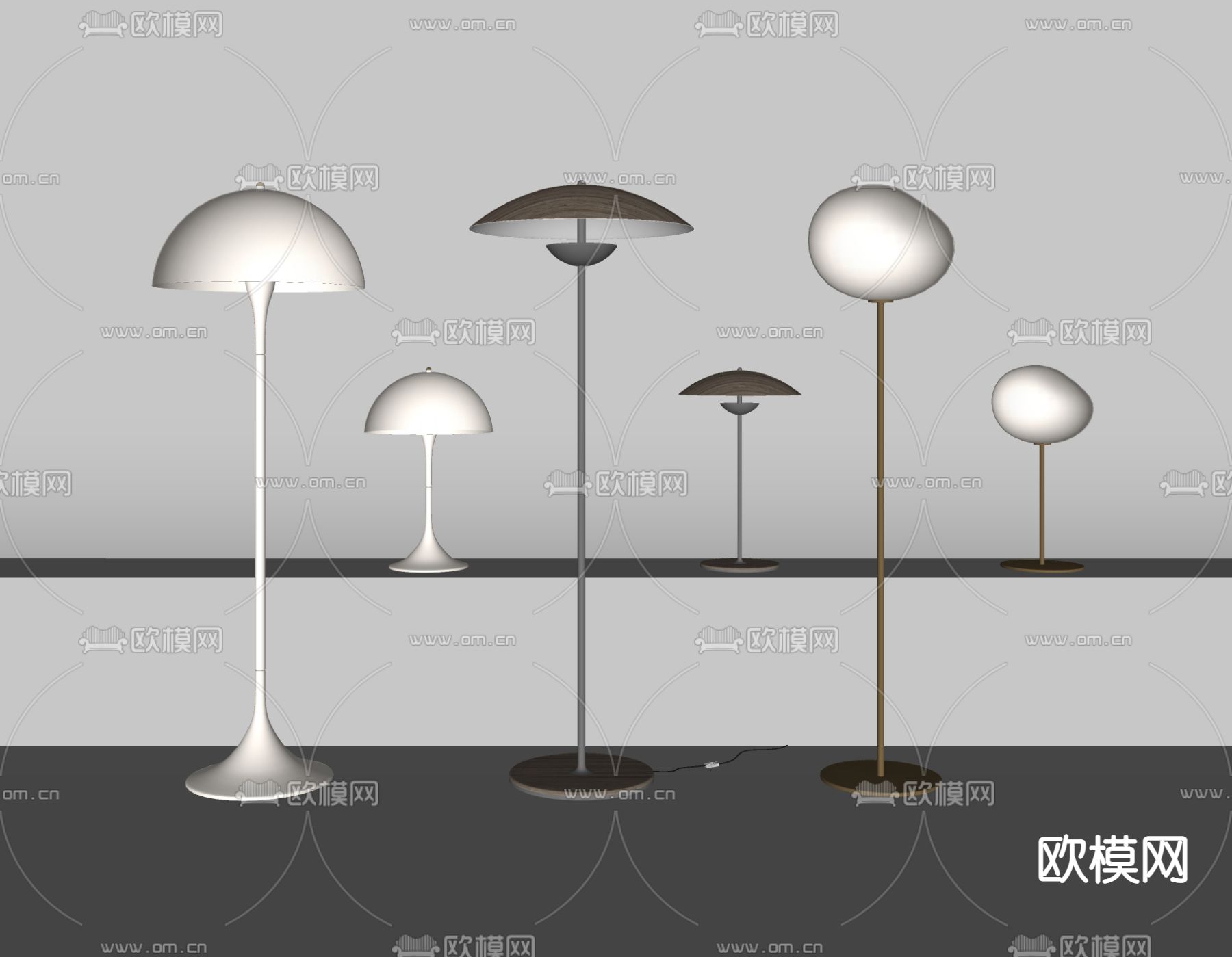 现代落地灯台灯su模型下载（渲染图2）