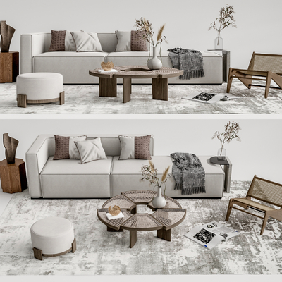 现代布艺沙发茶几组合su模型