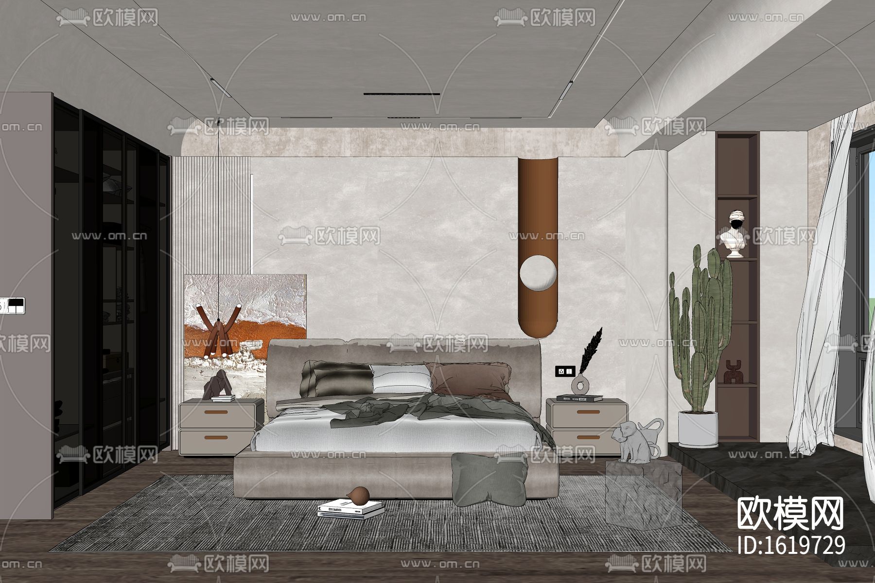 侘寂风卧室su模型下载（渲染图2）