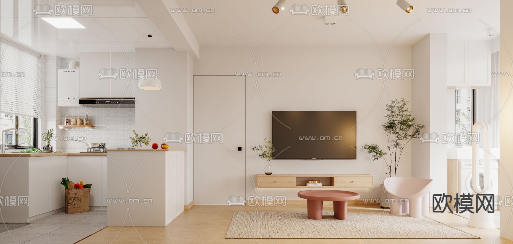 北欧公寓客厅厨房3d模型